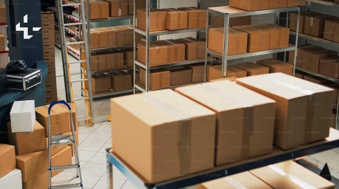 Boxes arranged in a shipping warehouse