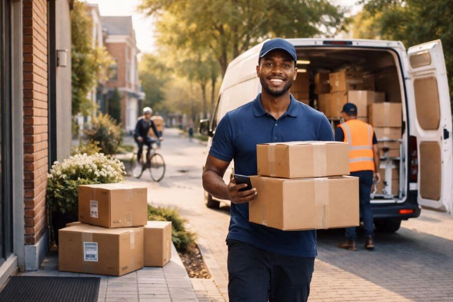 Courier holding a parcel for express delivery